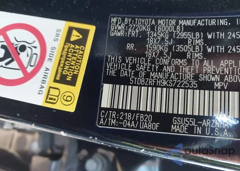 2019 Toyota Highlander Le from USA, damaged, VIN 5TDBZRFH9KS722535